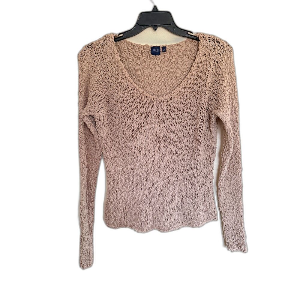 Saks Fifth‎ Avenue BLUE Beige Open Knit V-Neck Sweater Size L